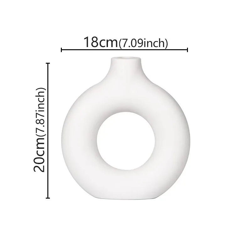 Flat Minimalist Simple Vase Donut Shape Single Flower Pot Home Wedding Decoratio Hollow Ornaments Circle Flower Arrangement Vase