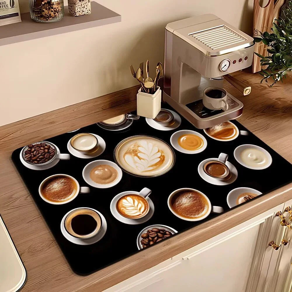 Coffee Machine Mat Waterproof Drain Pad Non-slip Dish Drying Mats for Kitchen Quick Dry Tableware Faucet Placemat Dinnerware The Home Essentials