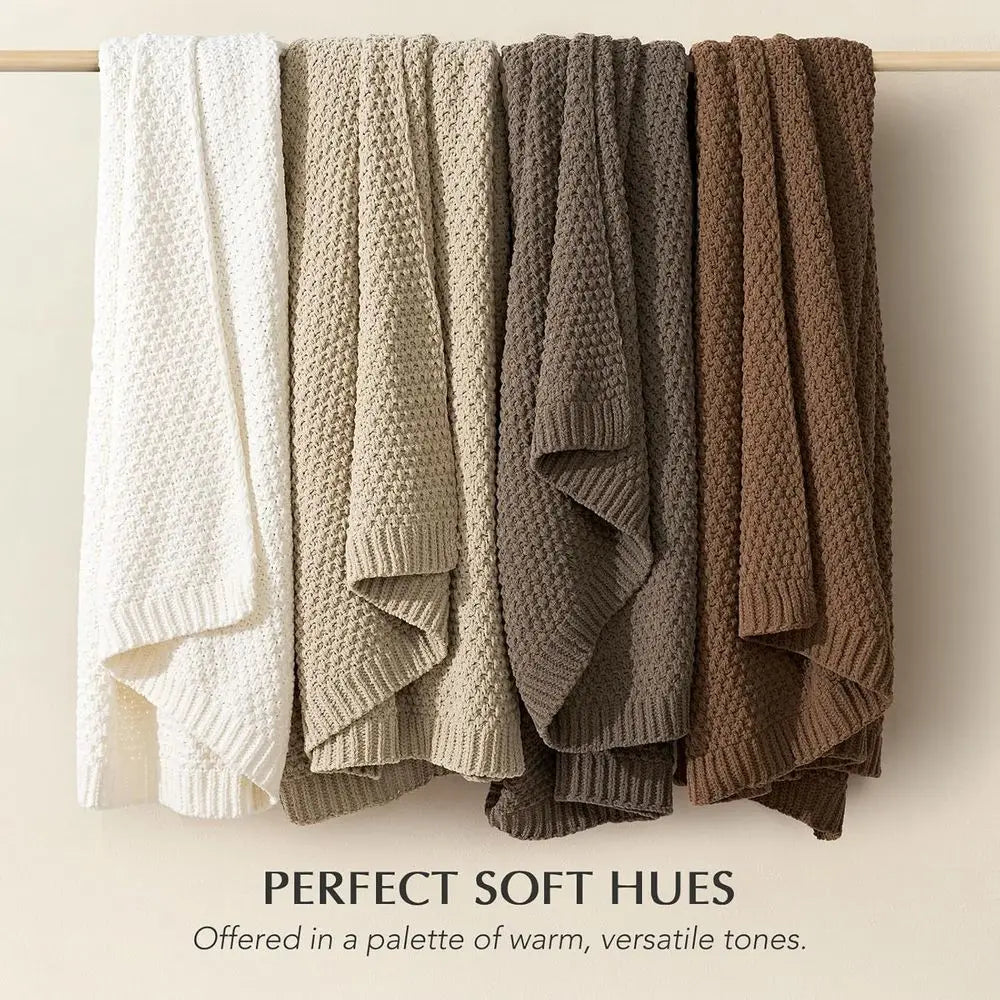 Chunky Chenille Knit Throw Blanket or Couch, Sot Luxurious Moss Stitch Blankets or Bed, Cozy Decorative armhouse Knitted Throws The Home Essentials