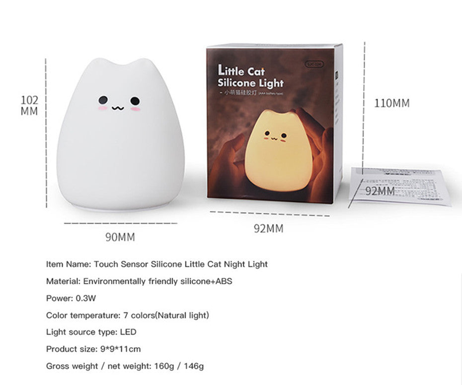 Mini Popular Cat Baby Night Lamp 7-color Pat Touch Color-changing Eye Protection Bedroom Bedside Night Light Gift Children The Home Essentials