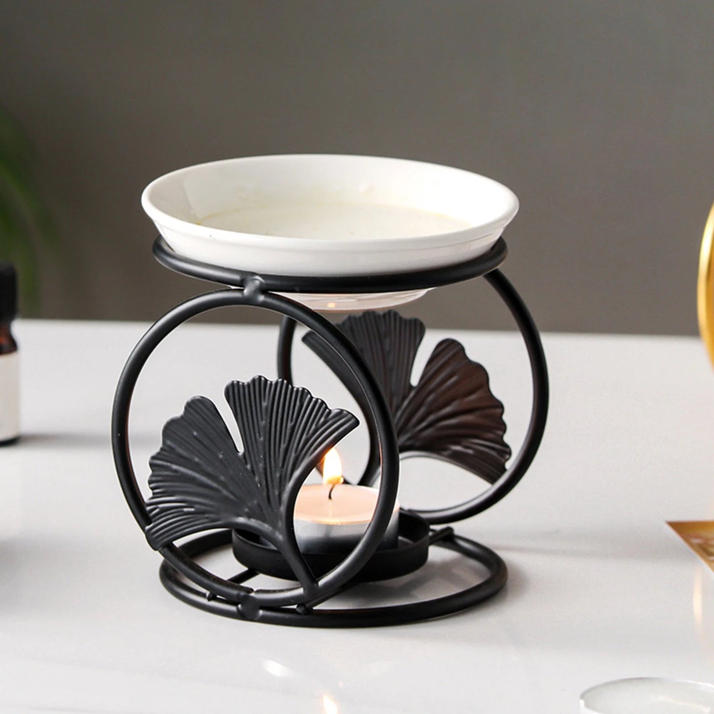 Ceramic Candle Holder Essential Oil Burner Diffuser Furnace Warmer Tealight Candle Wood Base Lamp Porcelain Living Room Decor The Home Essentials
