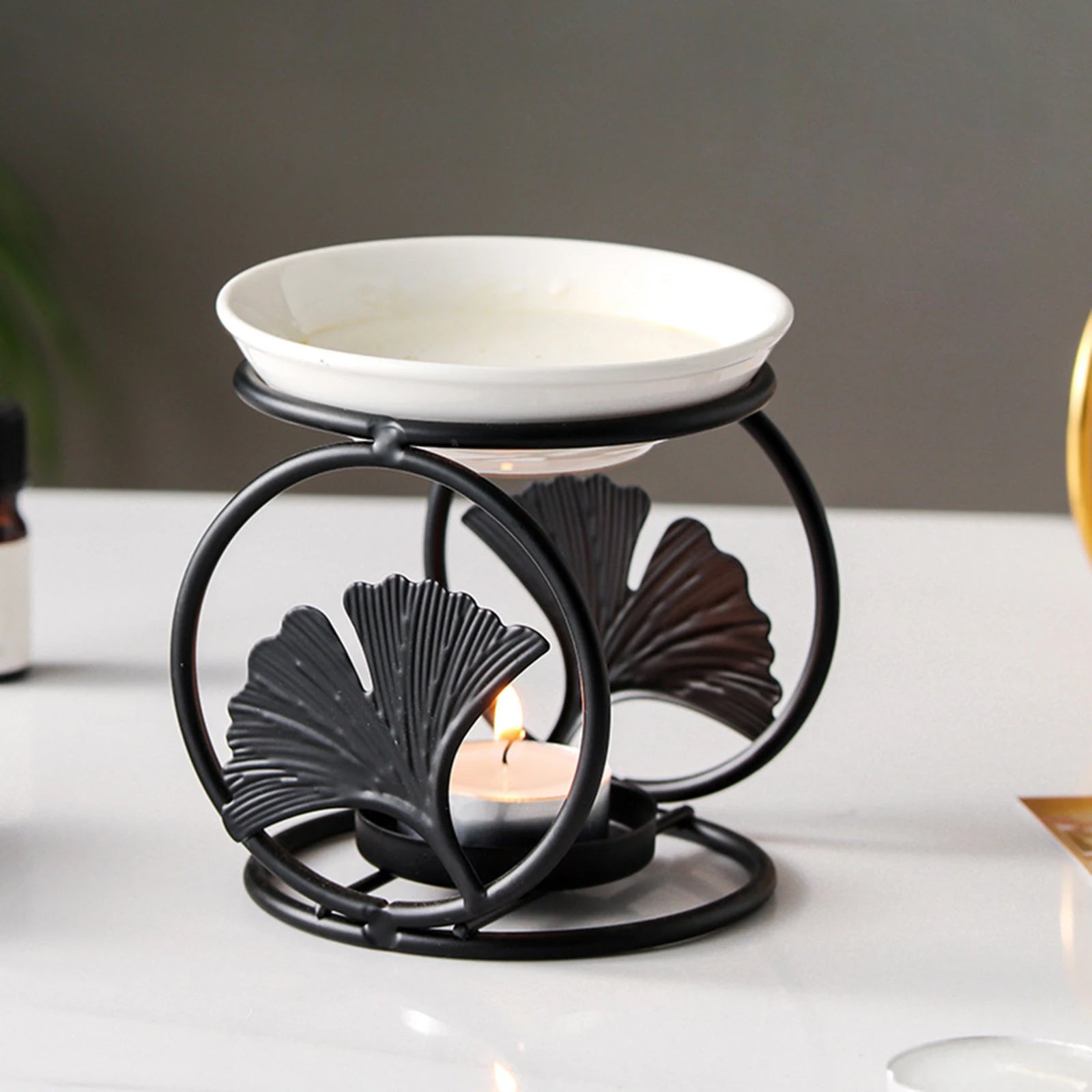 Ceramic Candle Holder Essential Oil Burner Diffuser Furnace Warmer Tealight Candle Wood Base Lamp Porcelain Living Room Decor The Home Essentials