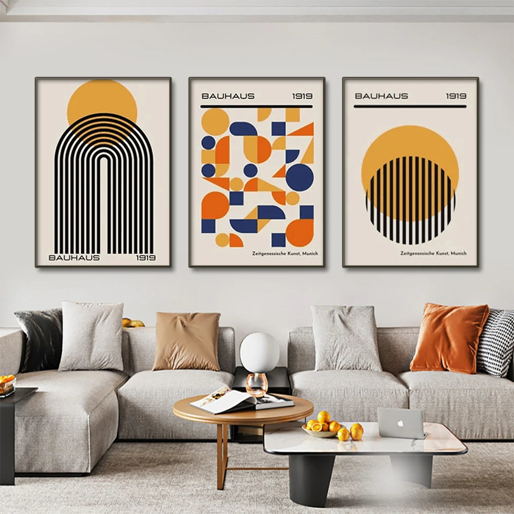 Mid Century Modern Bauhaus Abstract Geometric Posters Wall Art Canvas Painting Prints Pictures Gallery Living Room Interior Home The Home Essentials