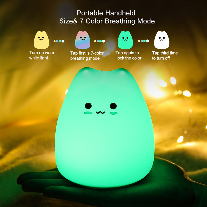 Mini Popular Cat Baby Night Lamp 7-color Pat Touch Color-changing Eye Protection Bedroom Bedside Night Light Gift Children The Home Essentials