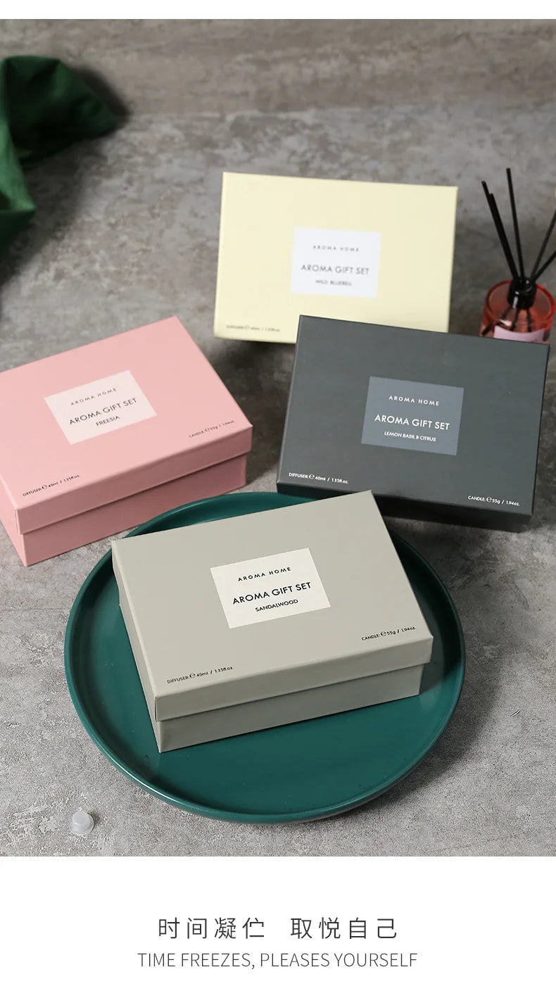 2Pcs Gift Box Set Aromatherapy Essential Oil Rattan Handmade Clear Scented Candle Lamp Companion Return Gift Fragrance Diffuser The Home Essentials