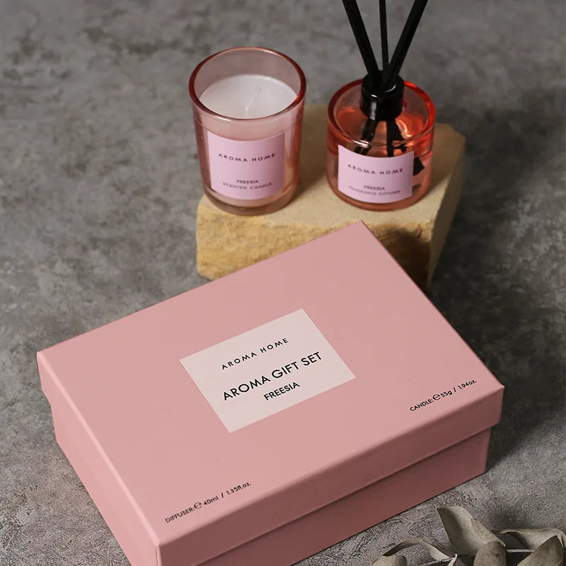 2Pcs Gift Box Set Aromatherapy Essential Oil Rattan Handmade Clear Scented Candle Lamp Companion Return Gift Fragrance Diffuser The Home Essentials
