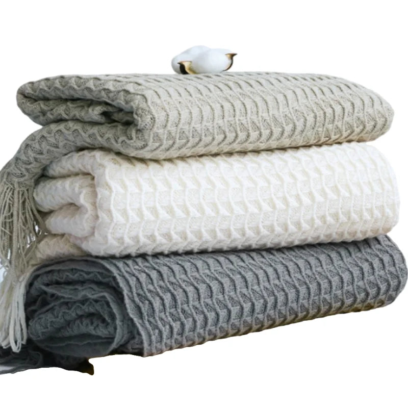 Nordic Knitted Blanket Soft Summer Air Conditioning Sofa Bed Plaid Travel Nap Cozy Blanket with Tassels for Comforter Decor The Home Essentials