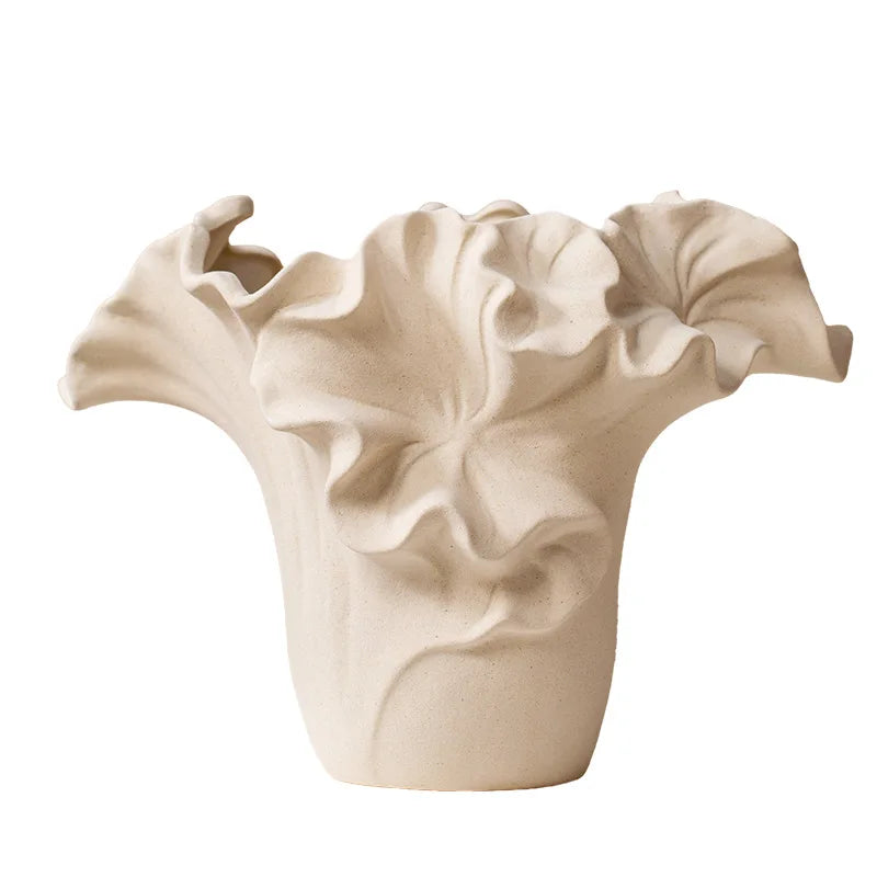 Ceramic Vase Handmade Petal Pleats Flower Vase Flower Arrangement Accessories Terrarium Flowerpot Room Decoration Accessories
