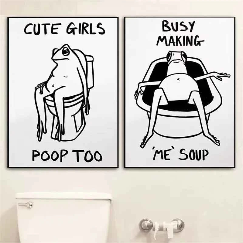 Humorous Slogan Nice Bum Cartoon Prints Family Canvas Painting Funny Toilet Bathroom Posters Alien Wall Pictures Home Room Decor