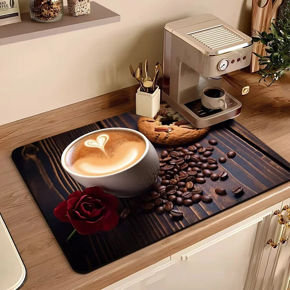 Coffee Machine Mat Waterproof Drain Pad Non-slip Dish Drying Mats for Kitchen Quick Dry Tableware Faucet Placemat Dinnerware The Home Essentials