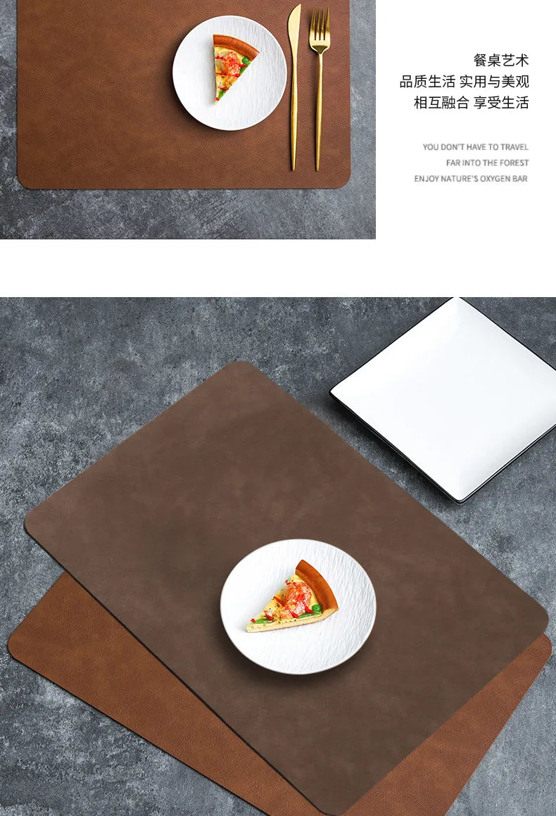 Luxury Placemat Leather Waterproof Double Layer Cowhide  Western Food Mat Hotel Insulation Mat Placemats for Dinning Table The Home Essentials