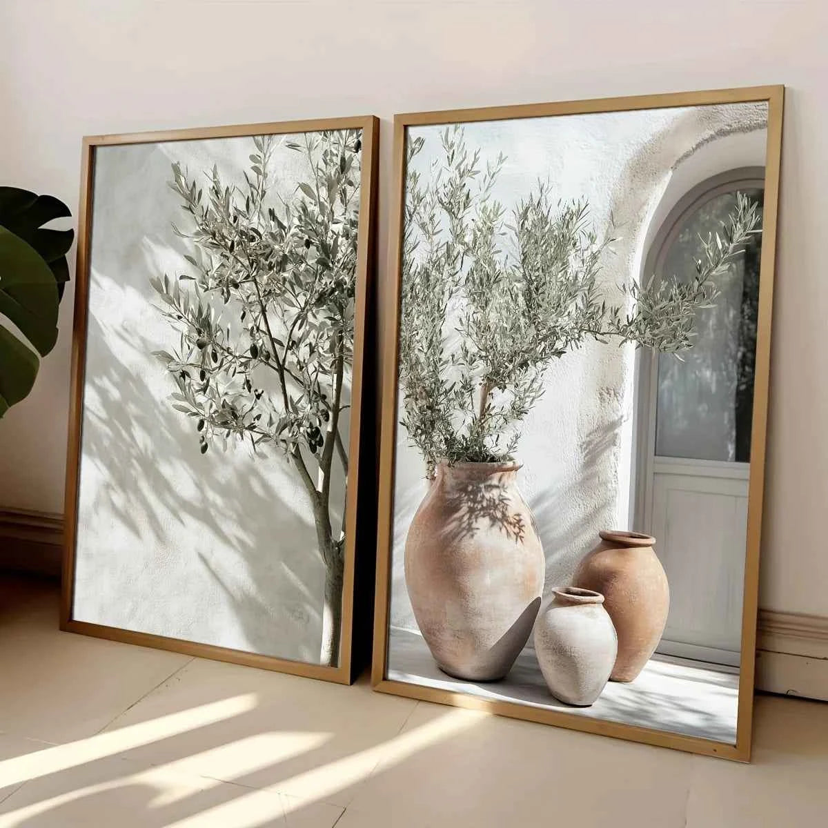 2pcs/set Neutral Olive Tree Shadow Vase Canvas Print Poster Retro Botanical Landscape Art Print Home Decor Art Poster Gifts