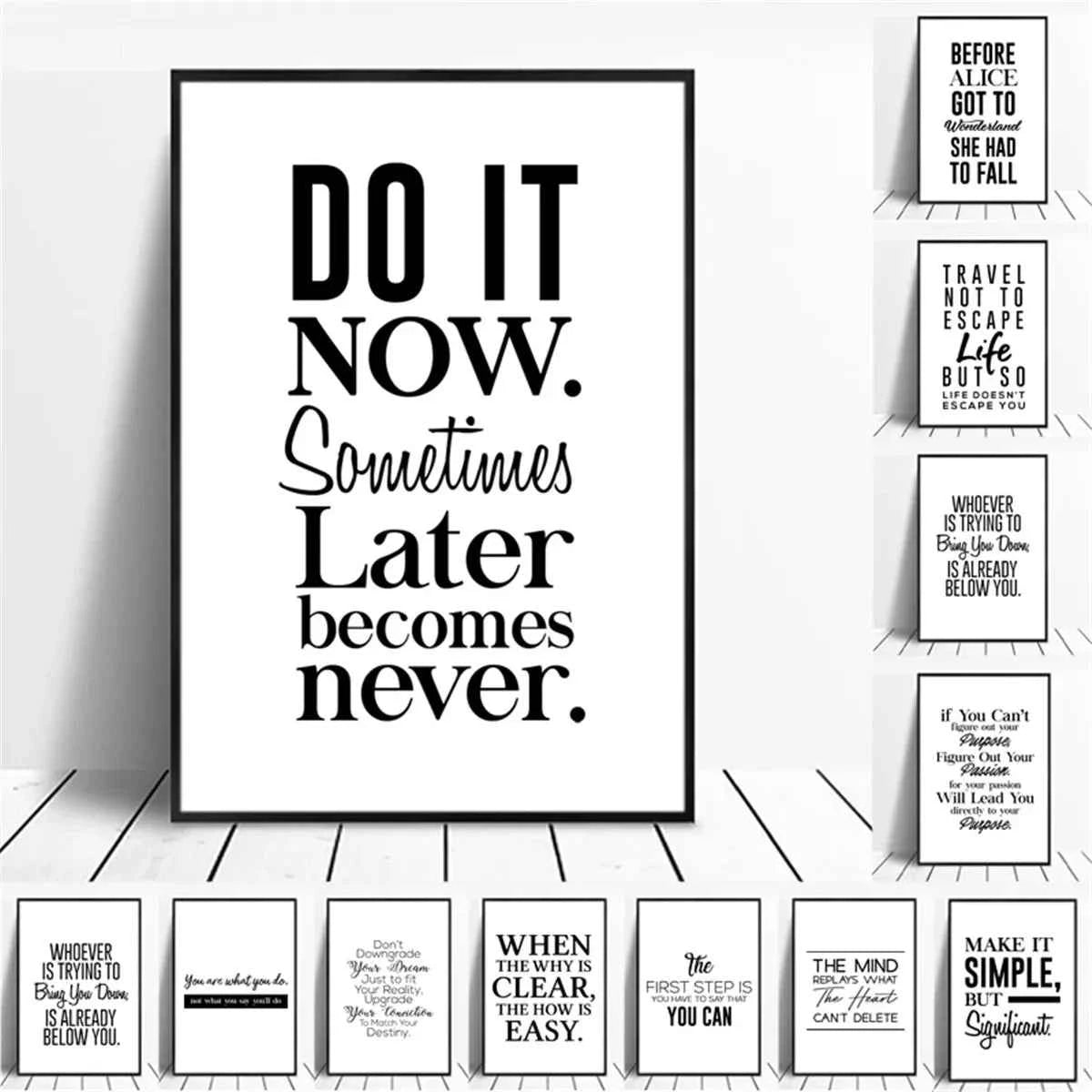 Canvas Painting Positive Energy Phrases Motivational Words Quote Poster Black and White Minimalist Wall Art Pictures Home Decor