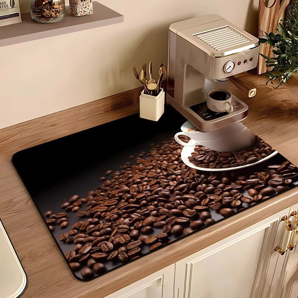 Coffee Machine Mat Waterproof Drain Pad Non-slip Dish Drying Mats for Kitchen Quick Dry Tableware Faucet Placemat Dinnerware The Home Essentials