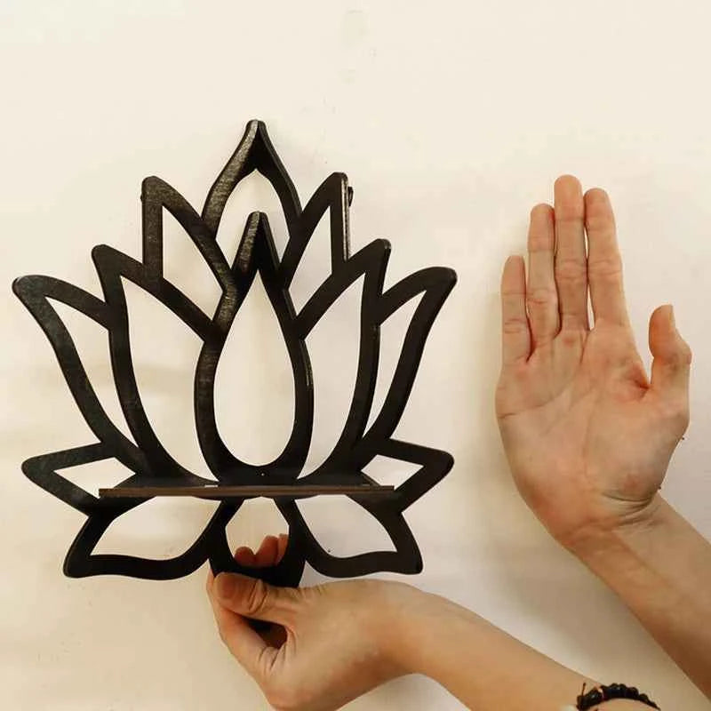 Wooden Lotus Hollow Decorative Rack Aromatherapy Organiser Essential Oil Candle Holder Wall Mounted Shelf Corner Shelf