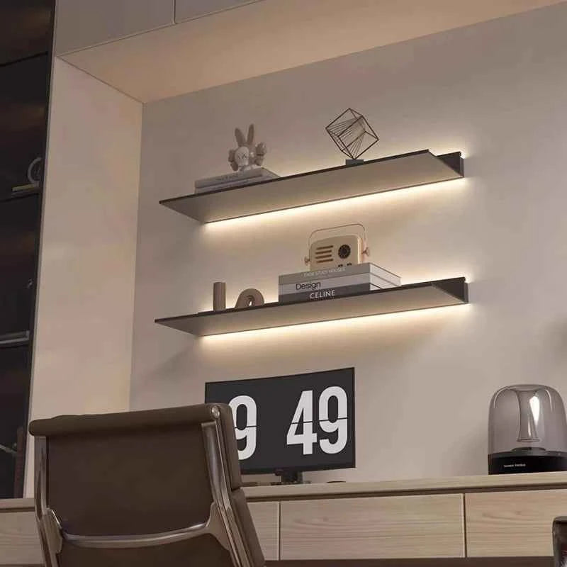 Luminous LED Storage Rack Aluminum Alloy Wall Holder L-shaped One-word Bookshelf for Living Room Metal Glowing Display Shelf