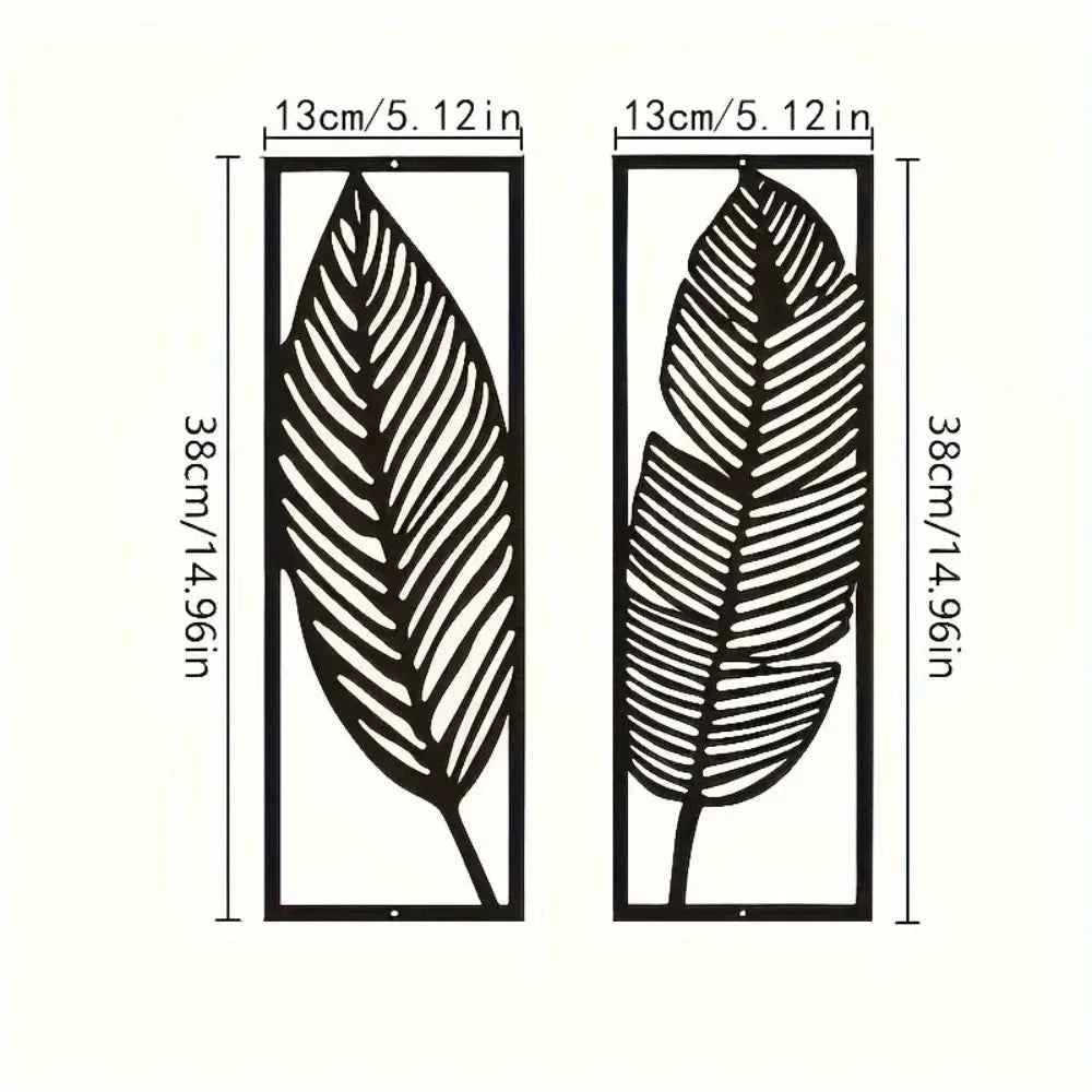 Decorative Leaves Metal Wall Art: Set of 2 for Home Wall Decor Black Metal Hanging Leaves Elegant Iron Art