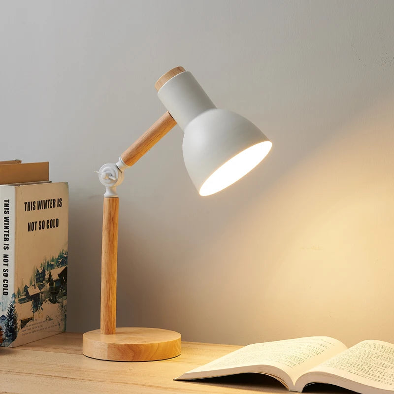 Creative Nordic Table Lamp Wooden Art LED Turn Head Simple Bedside Desk Light/Eye Protection Reading&Bedroom Study Lamp The Home Essentials
