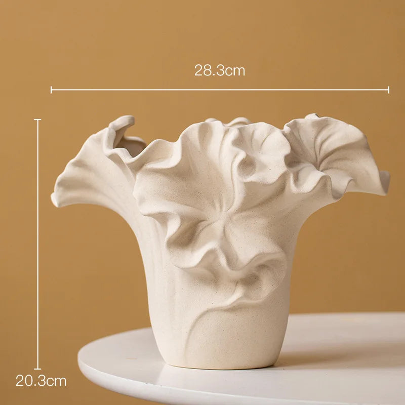 Ceramic Vase Handmade Petal Pleats Flower Vase Flower Arrangement Accessories Terrarium Flowerpot Room Decoration Accessories
