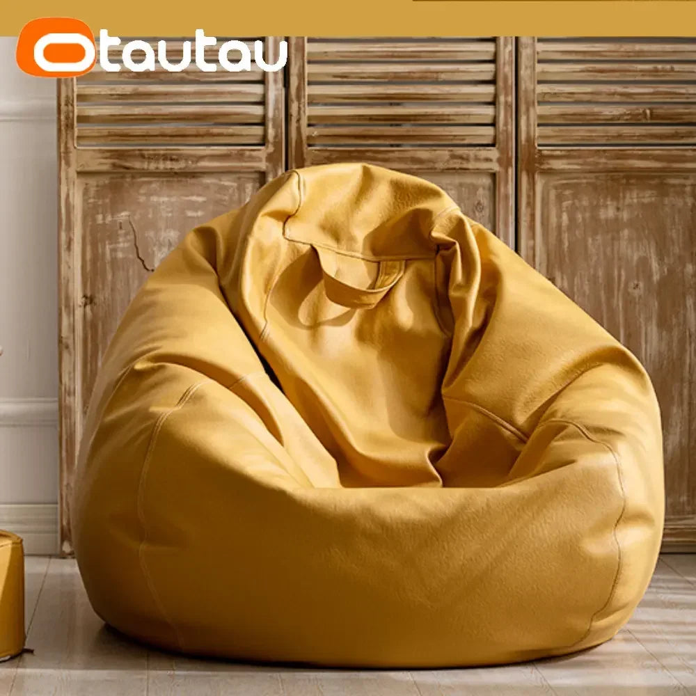 OTAUTAU 2.3ft 70cm Faux Leather Bean Bag Sofas with Filler Comfy Beanbag Sofa Puff Floor Seat Chaise Lounge Pouf Chair DD004