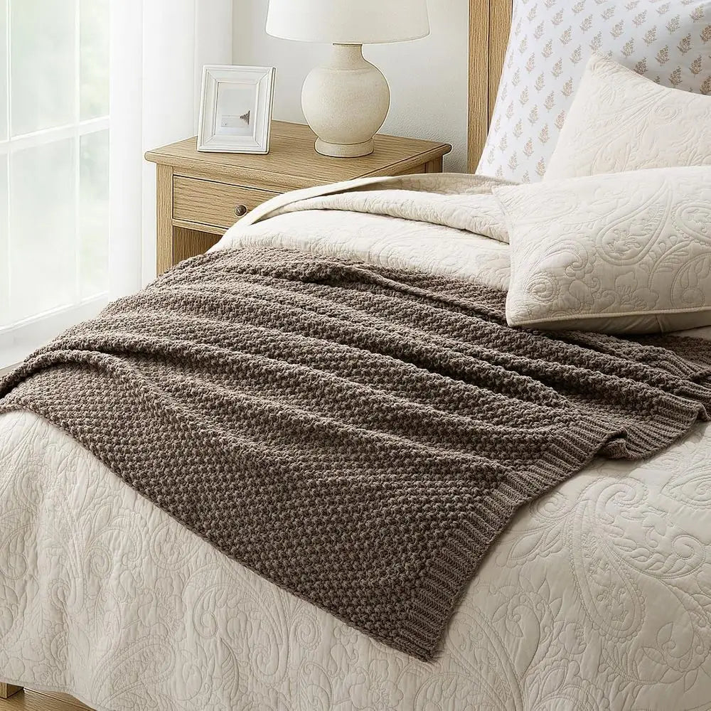 Chunky Chenille Knit Throw Blanket or Couch, Sot Luxurious Moss Stitch Blankets or Bed, Cozy Decorative armhouse Knitted Throws The Home Essentials