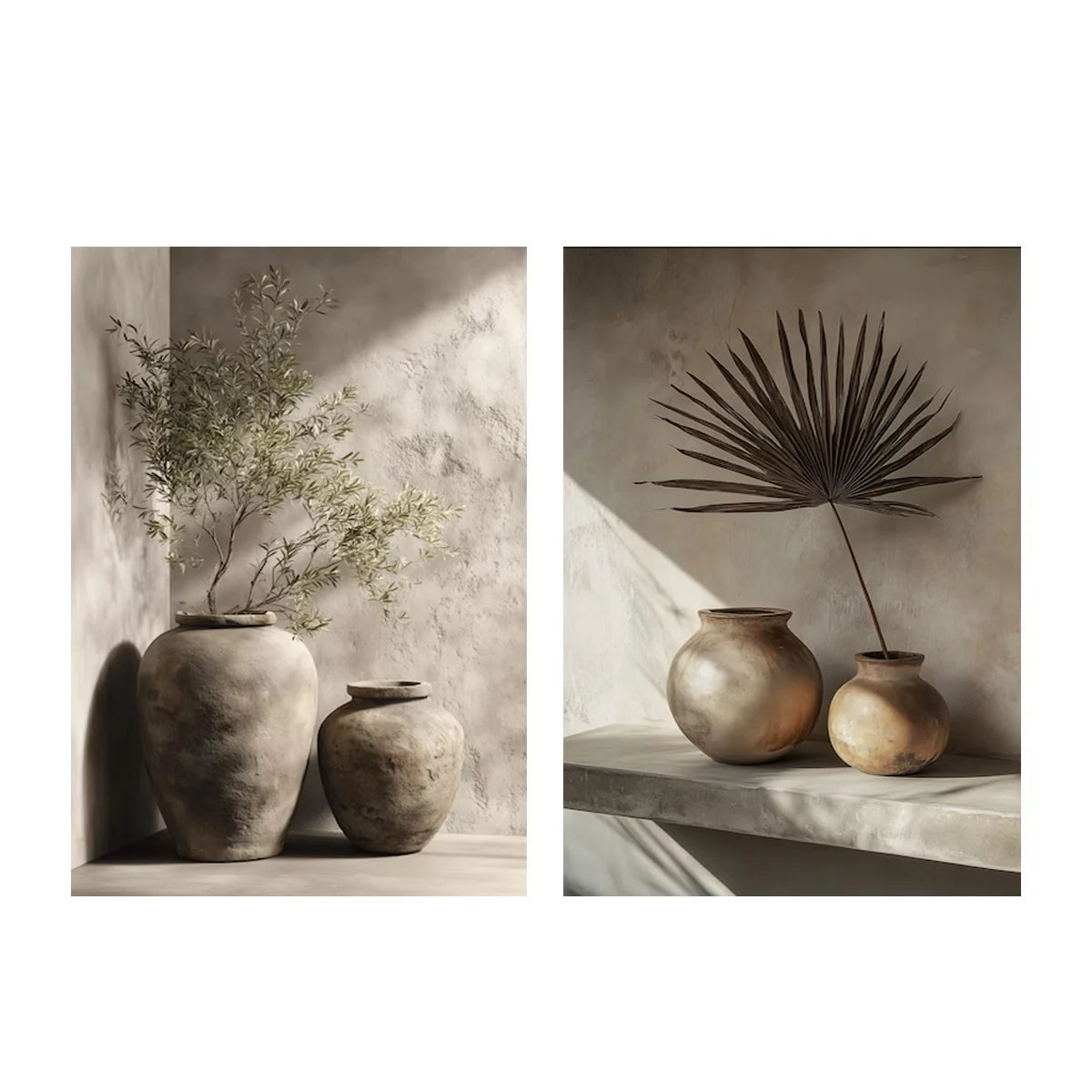 2pcs/set Neutral Olive Tree Shadow Vase Canvas Print Poster Retro Botanical Landscape Art Print Home Decor Art Poster Gifts The Home Essentials