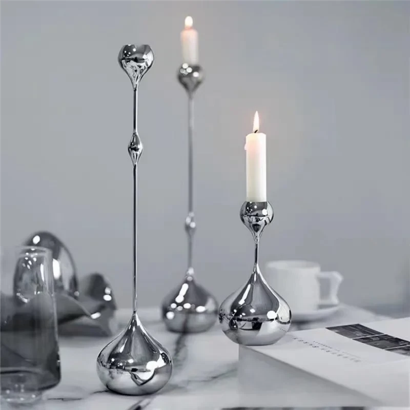 A69ecandle Holder Silver Metal Candlestick Romantic Art Table Decoration For Home Dining,Wedding Photography Props