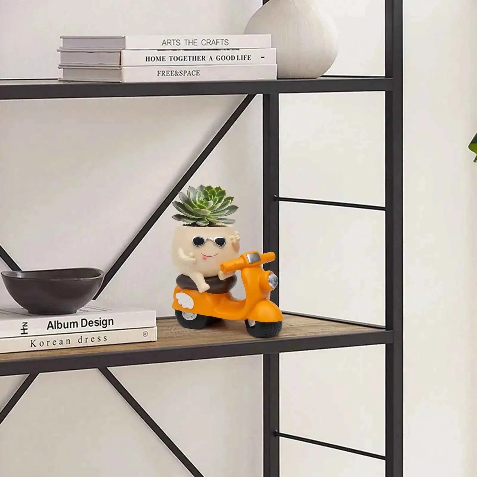 Cute Motorcycle Cartoon Planter, Creative Decorative Pot for Succulents Herbs Small Plants, Indoor Outdoor Home Decoration
