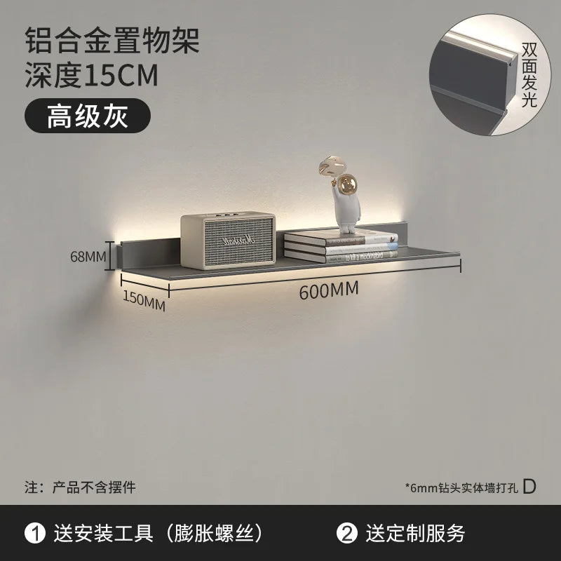 Luminous LED Storage Rack Aluminum Alloy Wall Holder L-shaped One-word Bookshelf for Living Room Metal Glowing Display Shelf The Home Essentials
