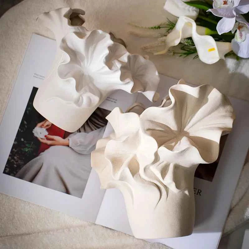 Ceramic Vase Handmade Petal Pleats Flower Vase Flower Arrangement Accessories Terrarium Flowerpot Room Decoration Accessories