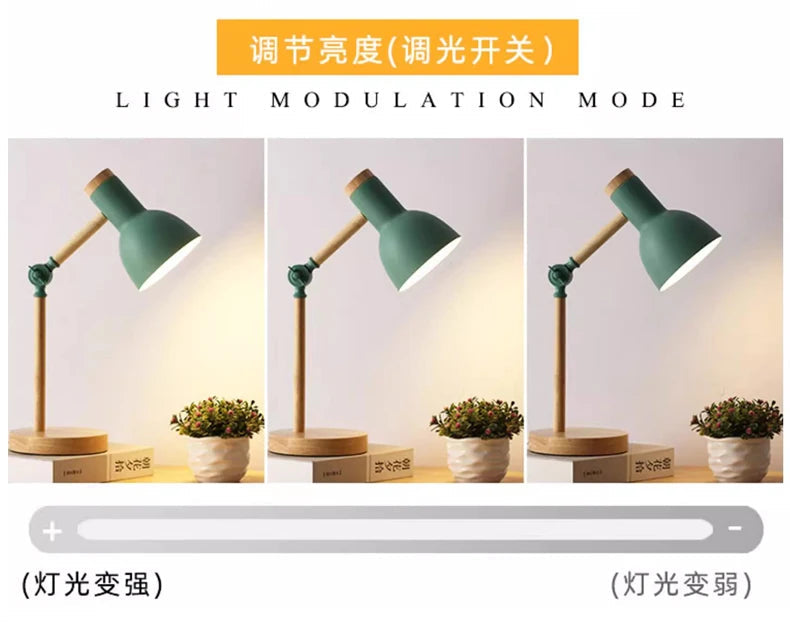 Creative Nordic Table Lamp Wooden Art LED Turn Head Simple Bedside Desk Light/Eye Protection Reading&Bedroom Study Lamp The Home Essentials