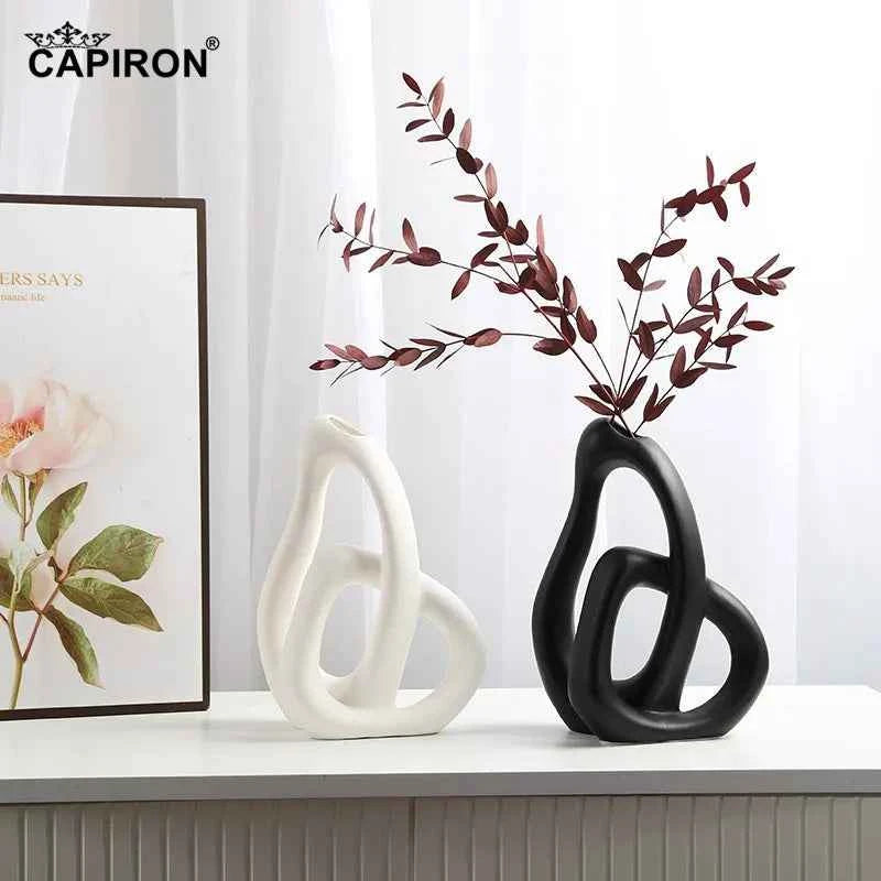 CAPIRON-Abstract Ceramic Vase, Flower Arrangement, Living Room, Table Office, Home Decoration Accessories, Interior Pampas Grass