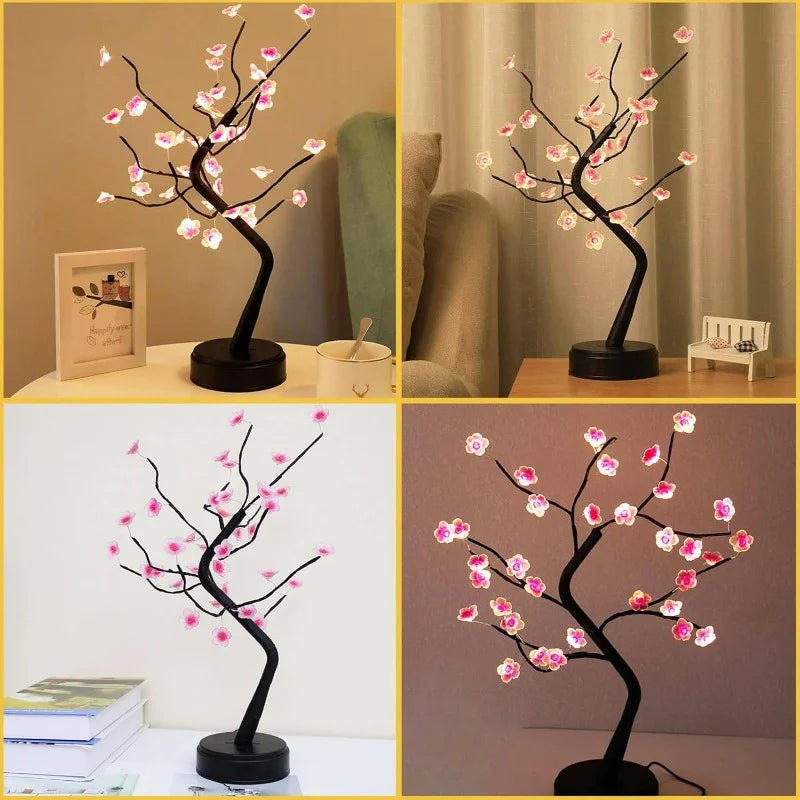 Table Tree Night Light USB/Battery Powered Touch Switch Artificial Bonsai Cherry Blossom Desktop Tree LED Lamp Light Decoration The Home Essentials