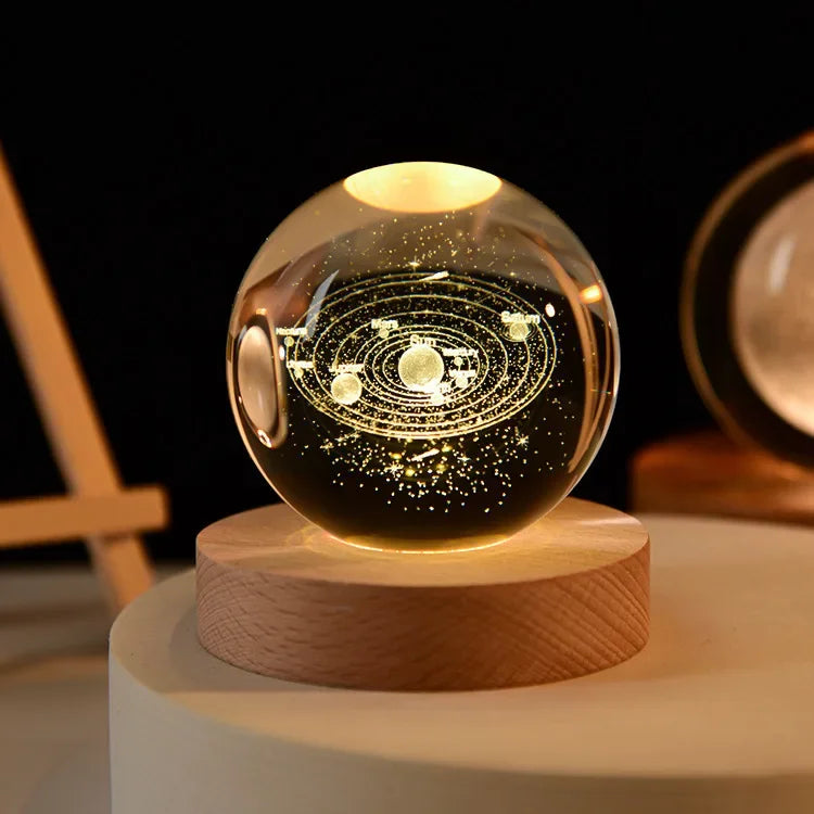 3D Galaxy Crystal Ball LED Night Light – USB Moon & Planet Lamp for Home Decor