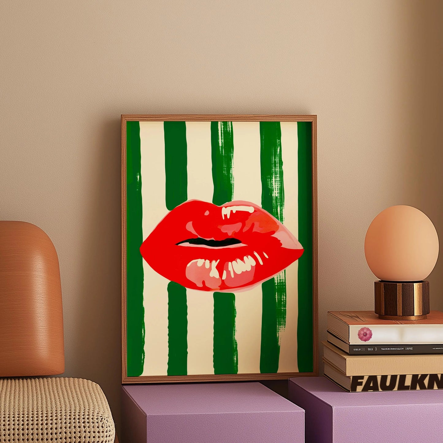 Amore Green Striped Canvas Printing Vino Wine Glass & Pepper Wall Art Poster Modern Living Room Bedroom Kitchen Home Decor Gifts The Home Essentials