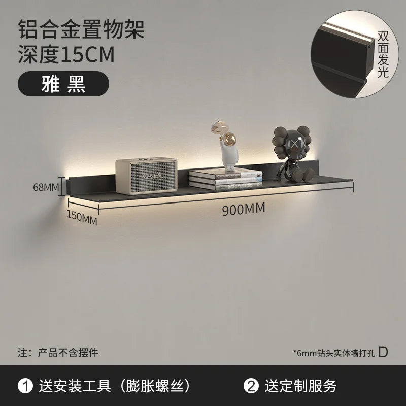 Luminous LED Storage Rack Aluminum Alloy Wall Holder L-shaped One-word Bookshelf for Living Room Metal Glowing Display Shelf The Home Essentials