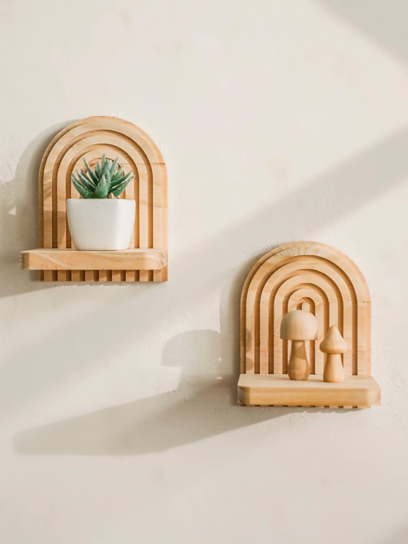 1pc Rustic Wooden Wall Mounted Shelves, Rainbow Arch Design, Decorative Display Racks for Succulents, Crystals & Home Decor Gift