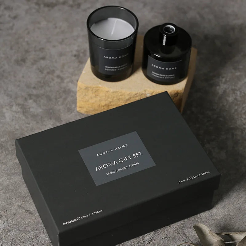 2Pcs Gift Box Set Aromatherapy Essential Oil Rattan Handmade Clear Scented Candle Lamp Companion Return Gift Fragrance Diffuser The Home Essentials