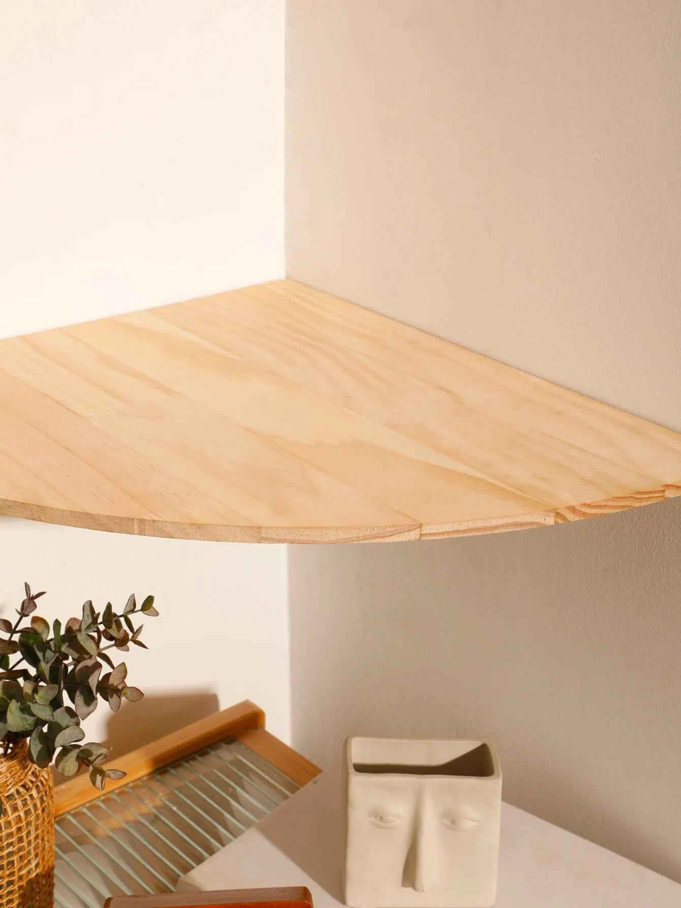 Wall Corner Shelves Wood Floating Wall Shelf Round End Wall Mounted Floating Corner Shelf for Bedroom Living Room and Kitchen