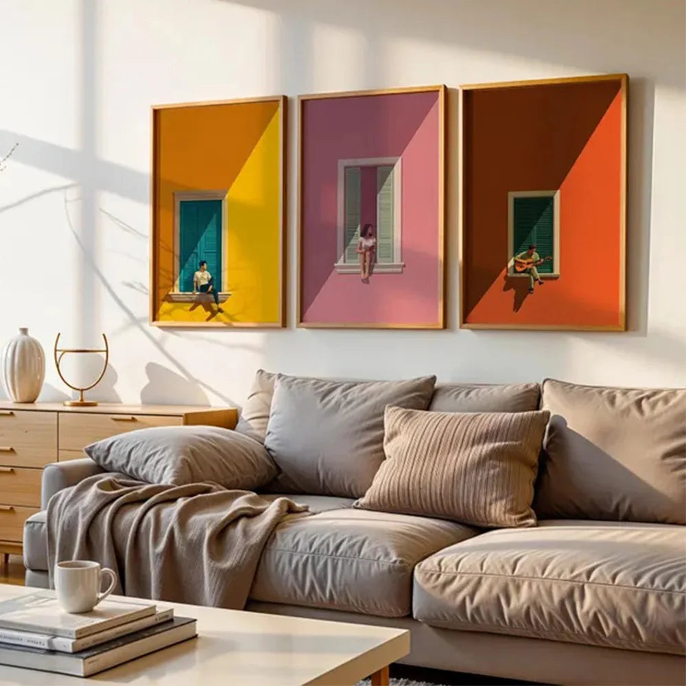 Modern Minimalist Style Color Block Windowsill Figure Canvas Painting Abstract Geometric Colorful Window Figure Art Poster Decor The Home Essentials
