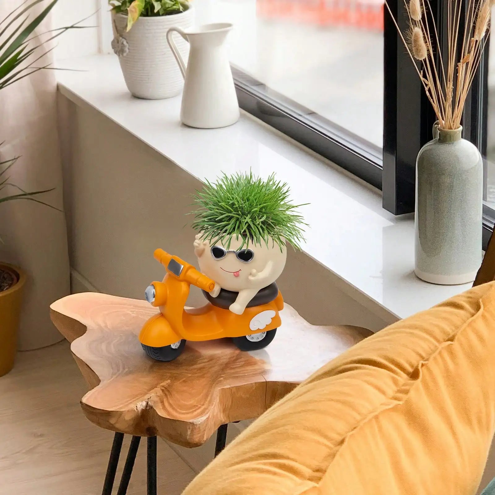 Cute Motorcycle Cartoon Planter, Creative Decorative Pot for Succulents Herbs Small Plants, Indoor Outdoor Home Decoration The Home Essentials