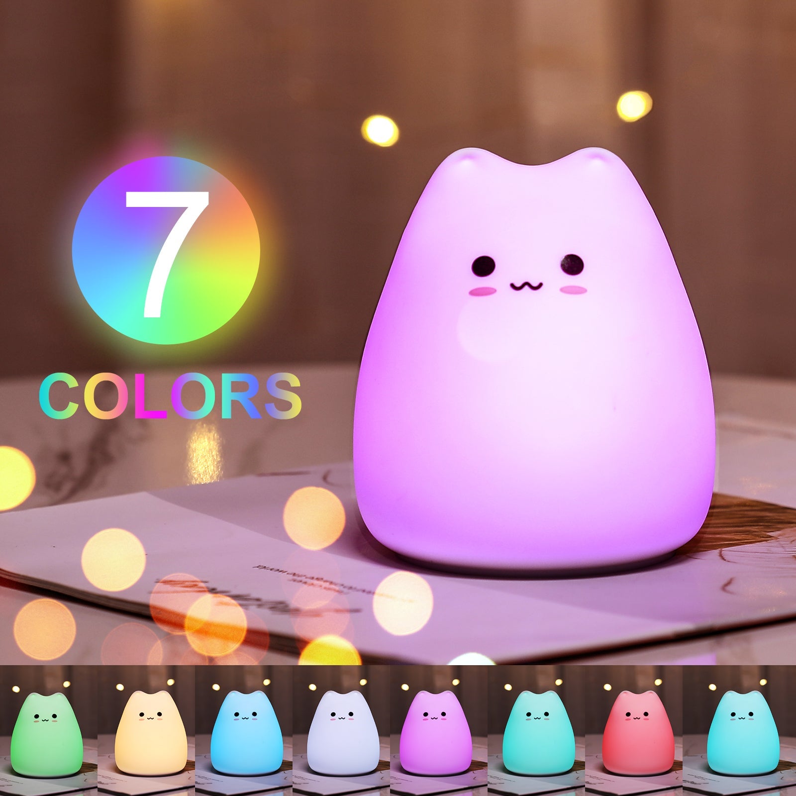 Mini Popular Cat Baby Night Lamp 7-color Pat Touch Color-changing Eye Protection Bedroom Bedside Night Light Gift Children The Home Essentials