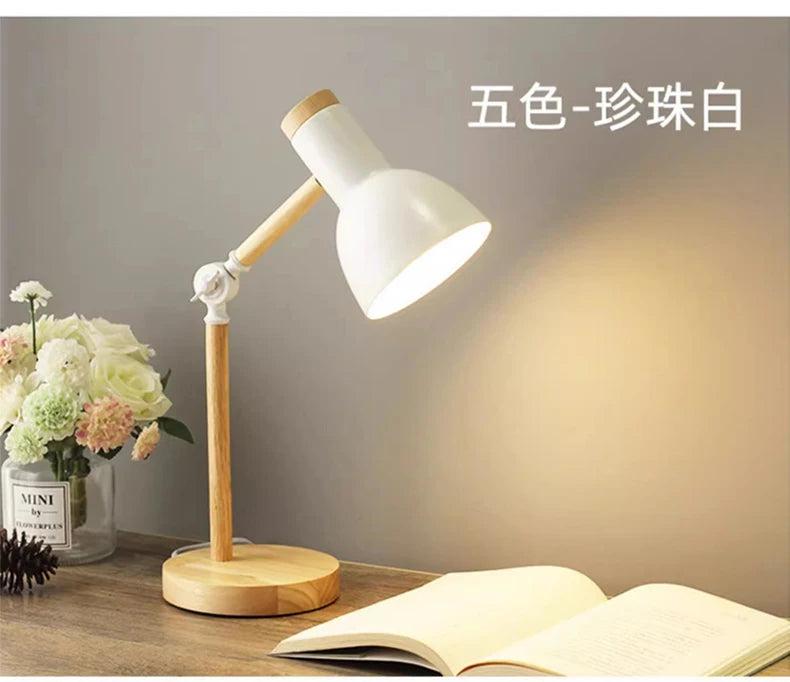 Creative Nordic Table Lamp Wooden Art LED Turn Head Simple Bedside Desk Light/Eye Protection Reading&Bedroom Study Lamp The Home Essentials