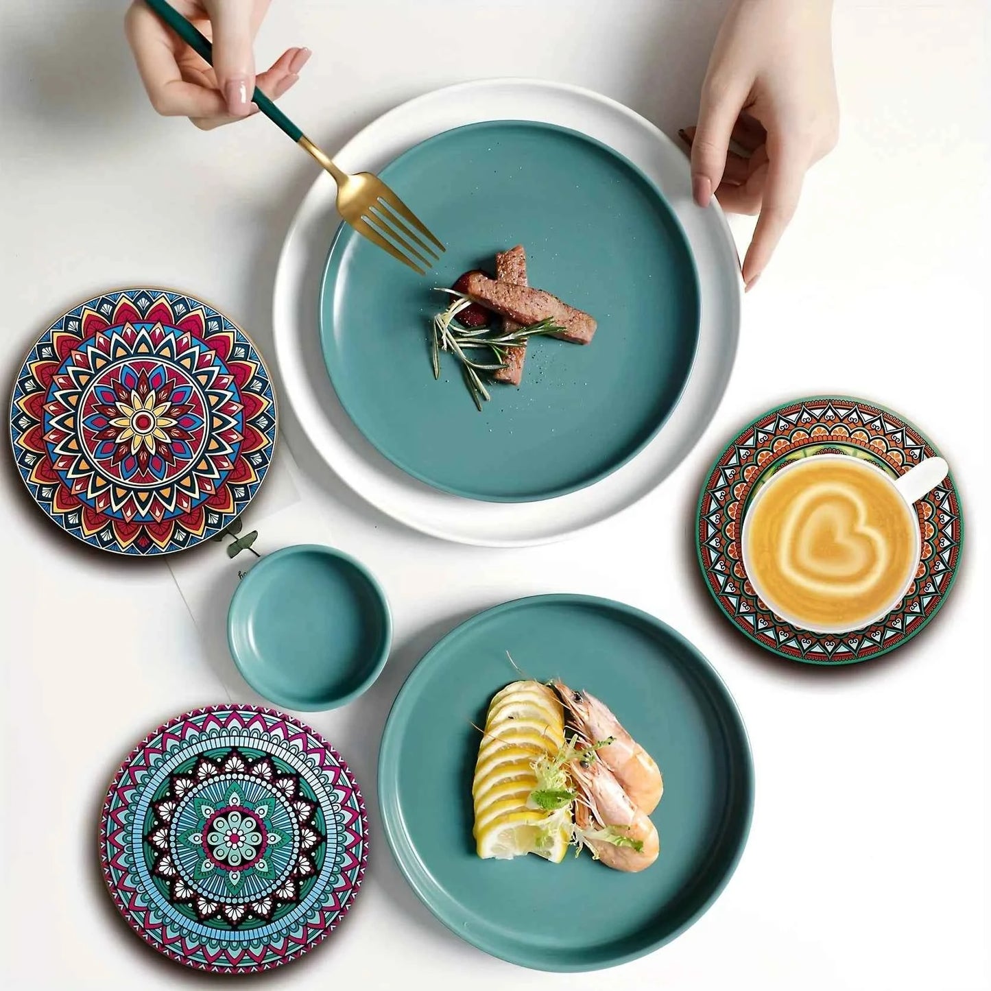8-Piece Wooden Mandala Coaster Set - Must-Have for Bar, Office, and Home Decor Holiday/Party