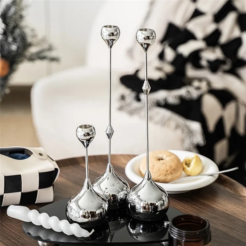A69ecandle Holder Silver Metal Candlestick Romantic Art Table Decoration For Home Dining,Wedding Photography Props