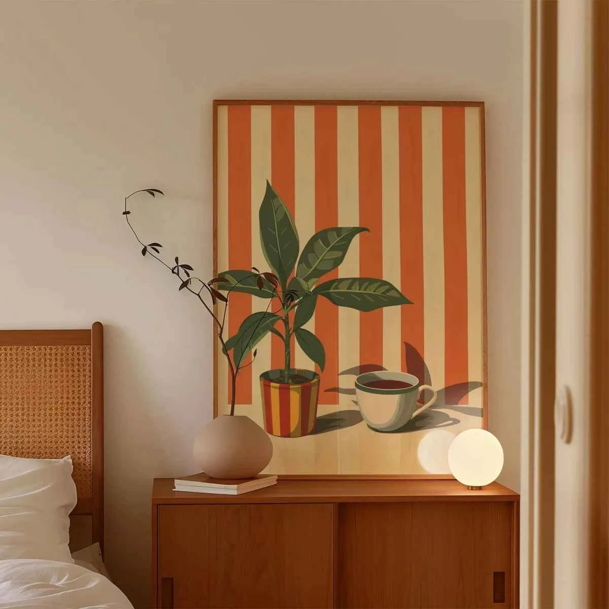 Vintage Coffee Plant Warm Stripes Canvas Prints Poster Retro MinimalistSuitable for Decoration in Living Rooms Bedrooms