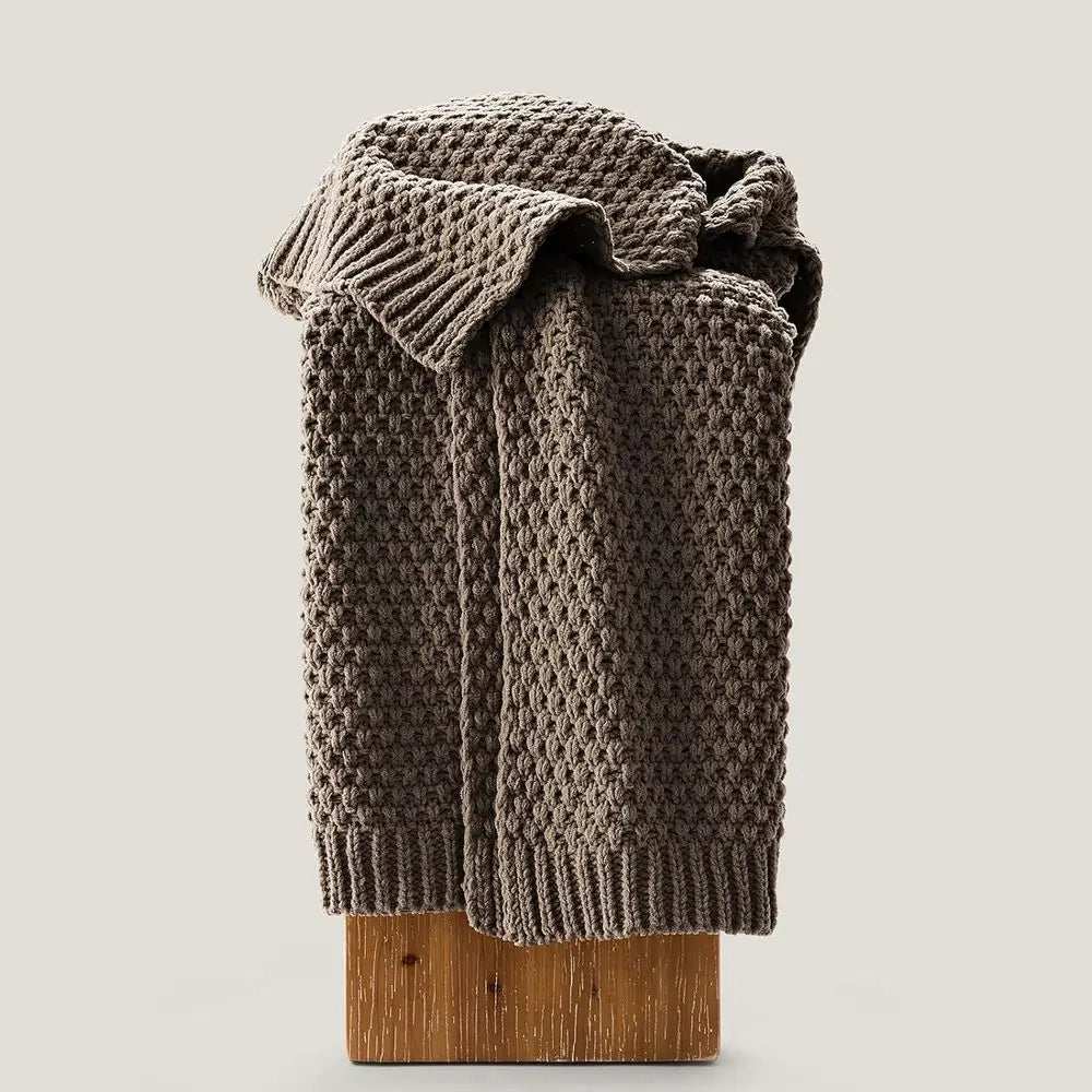 Chunky Chenille Knit Throw Blanket or Couch, Sot Luxurious Moss Stitch Blankets or Bed, Cozy Decorative armhouse Knitted Throws The Home Essentials