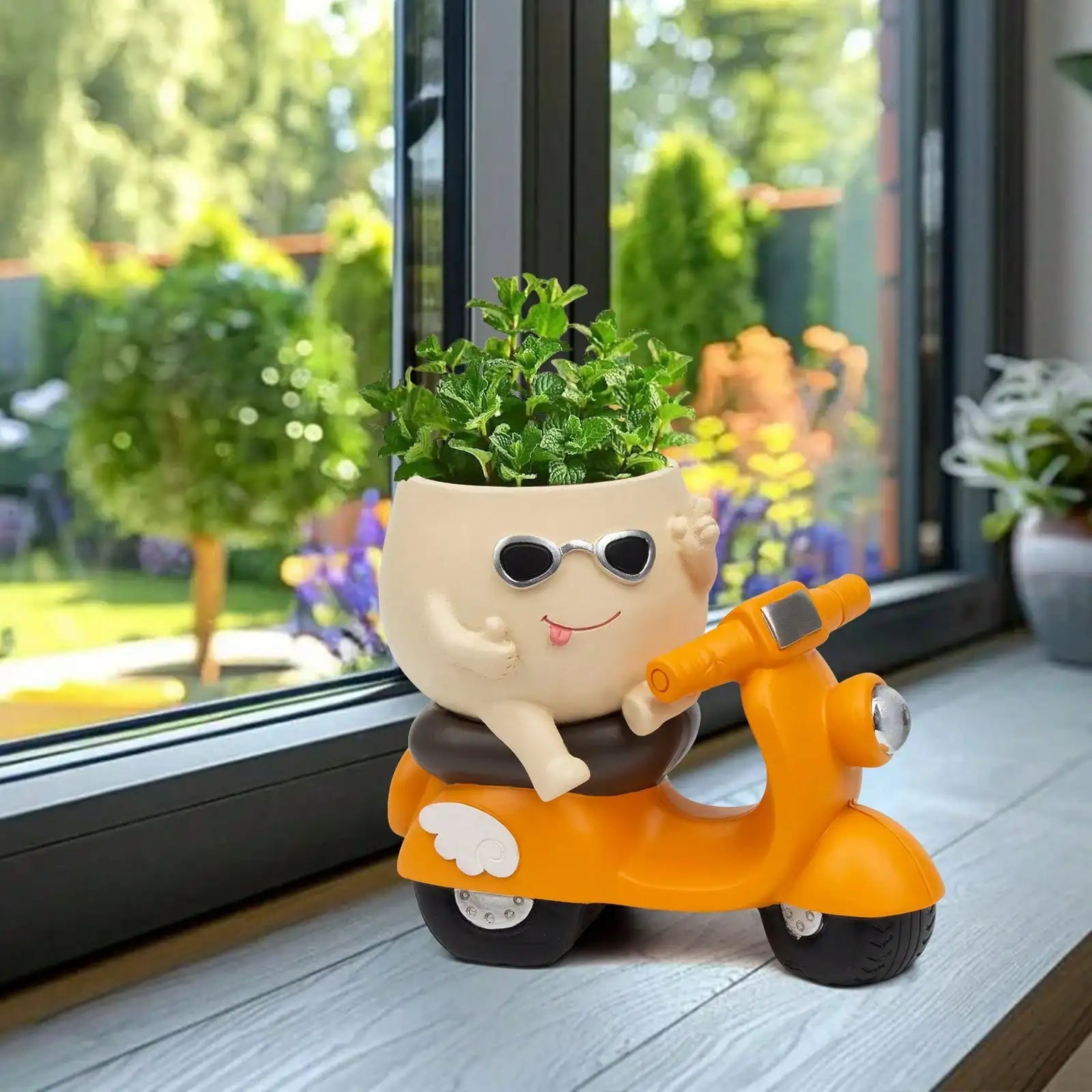 Cute Motorcycle Cartoon Planter, Creative Decorative Pot for Succulents Herbs Small Plants, Indoor Outdoor Home Decoration The Home Essentials