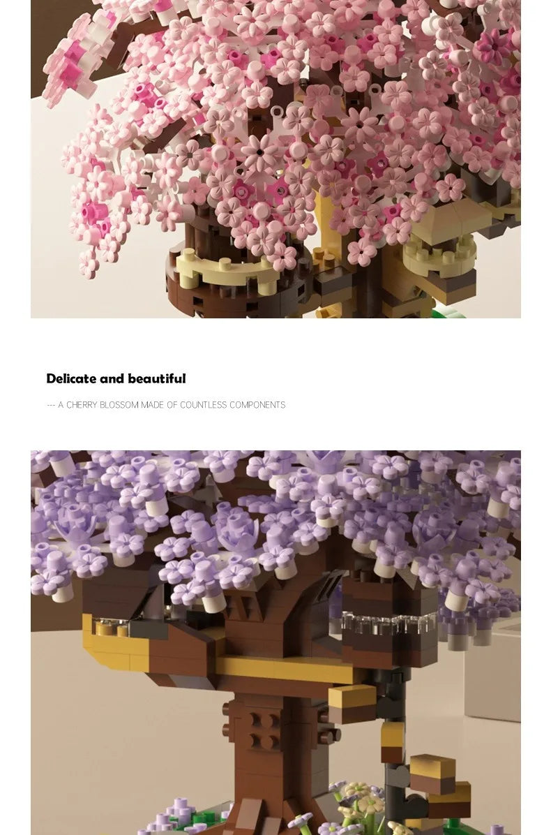 DIY Purple Romantic Cherry Blossom Flower Pink Tree House Assembly Building Blocks Classic Model Miniature Bricks Sets Kid Gifts