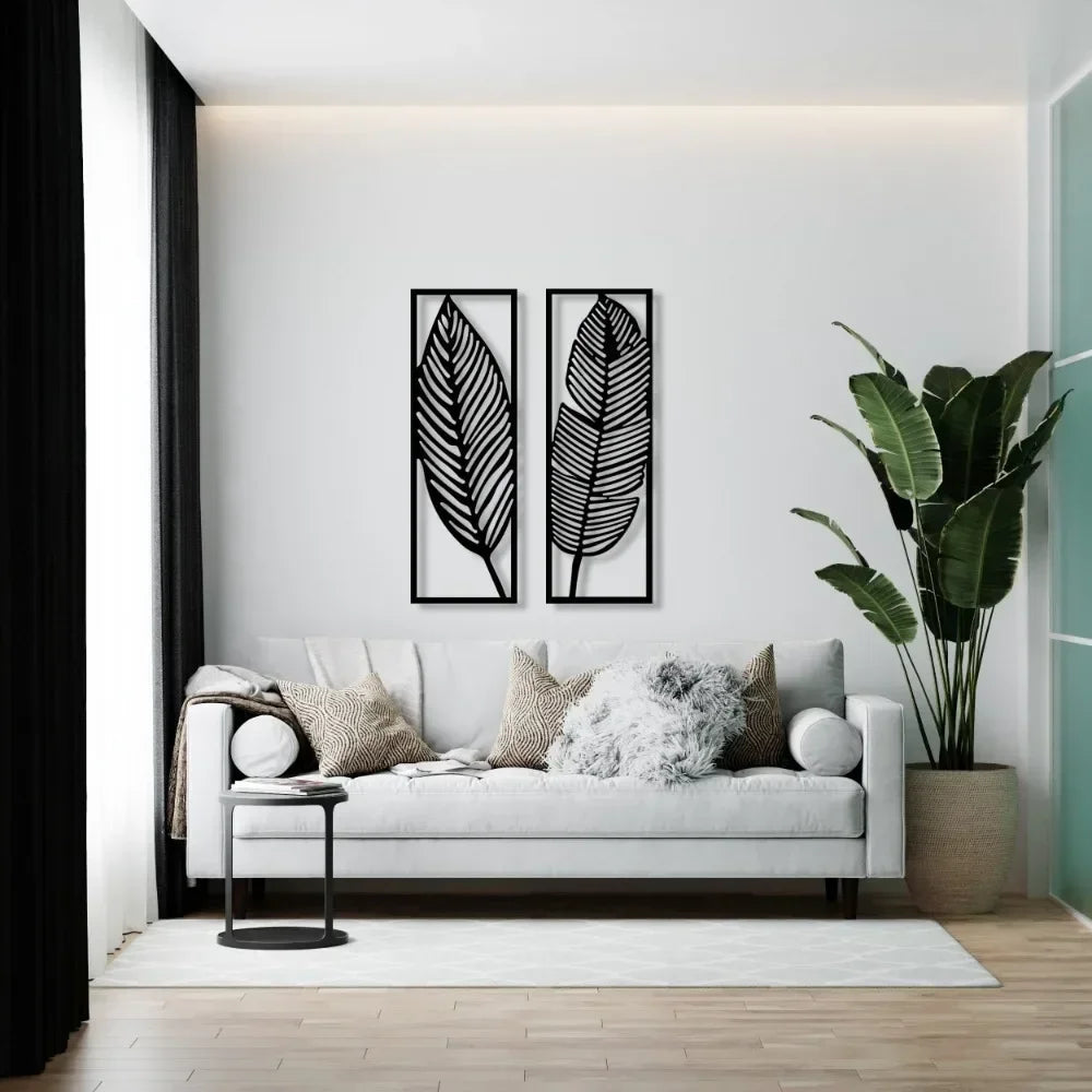 Decorative Leaves Metal Wall Art: Set of 2 for Home Wall Decor Black Metal Hanging Leaves Elegant Iron Art The Home Essentials